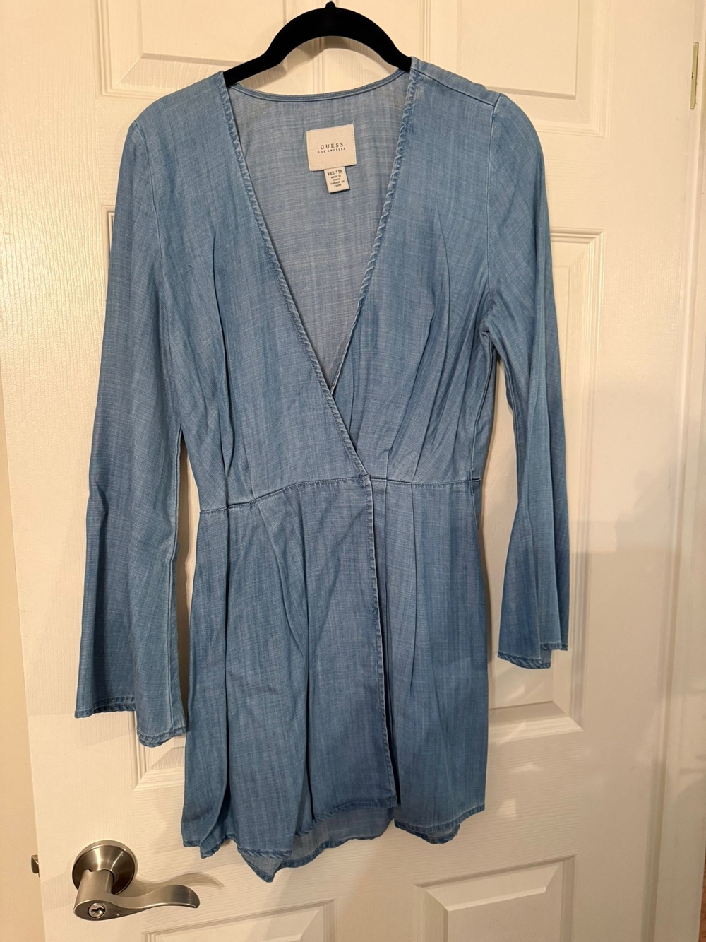 Light Wash Chambray Wrap Dress - Guess